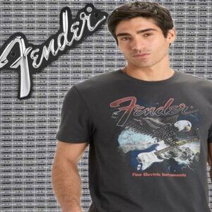 Men's S-3XL Eagle & Fender Strat Guitar Dark Gray Crewneck Short Sleeve T-Shirt